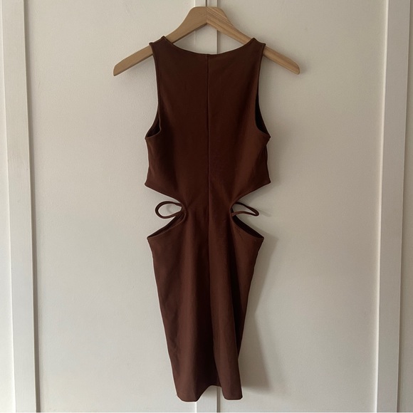 Pull&Bear Brown Mini Dress Bodycon Cut Out Detail - Size Small - Picture 5 of 9
